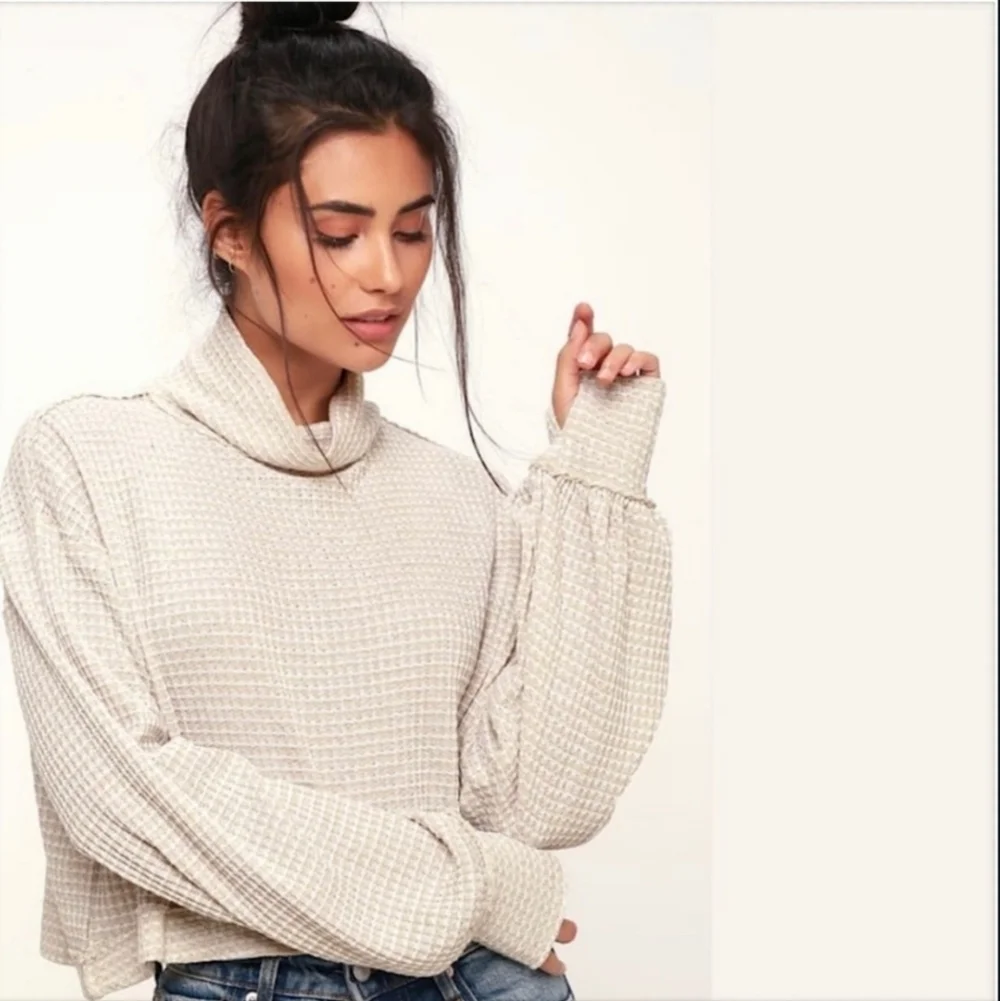 Free People BK White/Beige Thermal Top